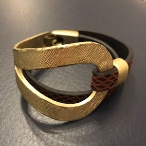 Matte Gold and Brown Leather Bracelet